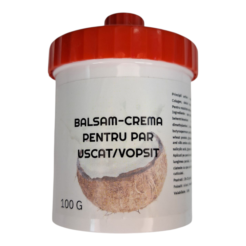 BALSAM-CREMA PENTRU PAR USCAT/VOPSIT cu ulei de Cocos, Colagen, Keratina, Proteine din Matase -100G