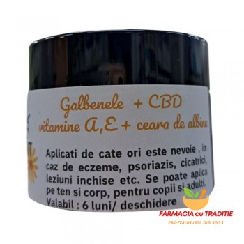 BALSAM 100% NATURAL, REPARATOR, CICATRIZANT cu GALBENELE, CBD, VITAMINE. 50G