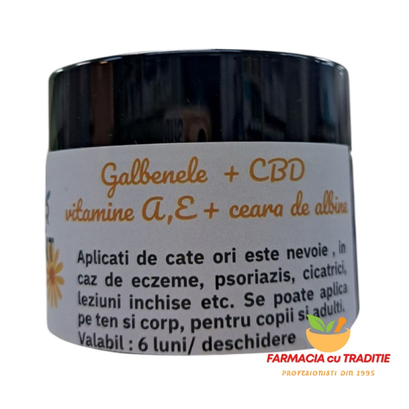 BALSAM 100% NATURAL, REPARATOR, CICATRIZANT cu GALBENELE, CBD, VITAMINE. 50G
